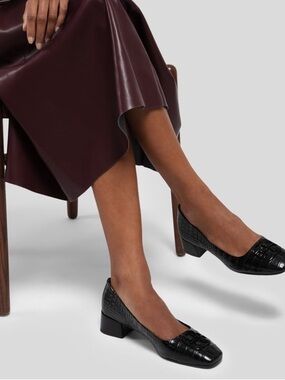 Tory Burch Georgia Black Croc Emboss Pumps Shoes 81/2